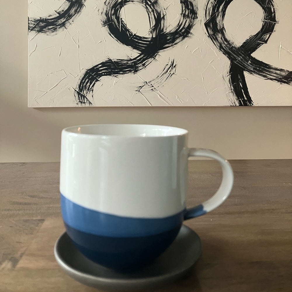 Davids Tea Mug Blue And White Coloured Large Waves Beach Nautical Coffee Cup